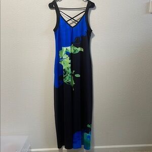 Fun Blue and Green Maxi Dress Thermal Look